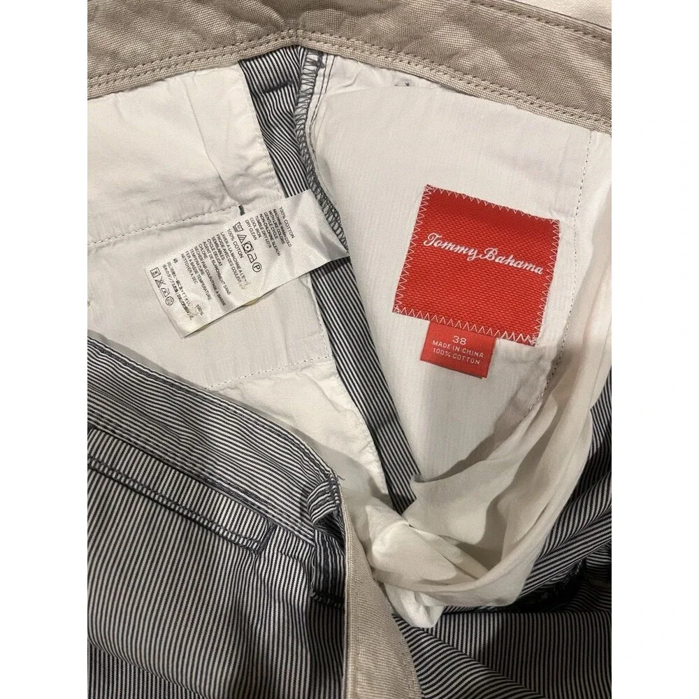 Tommy Bahama 100% Cotton Men’s Flat Front Chino Shorts 38 Blue White Stripe 10”
